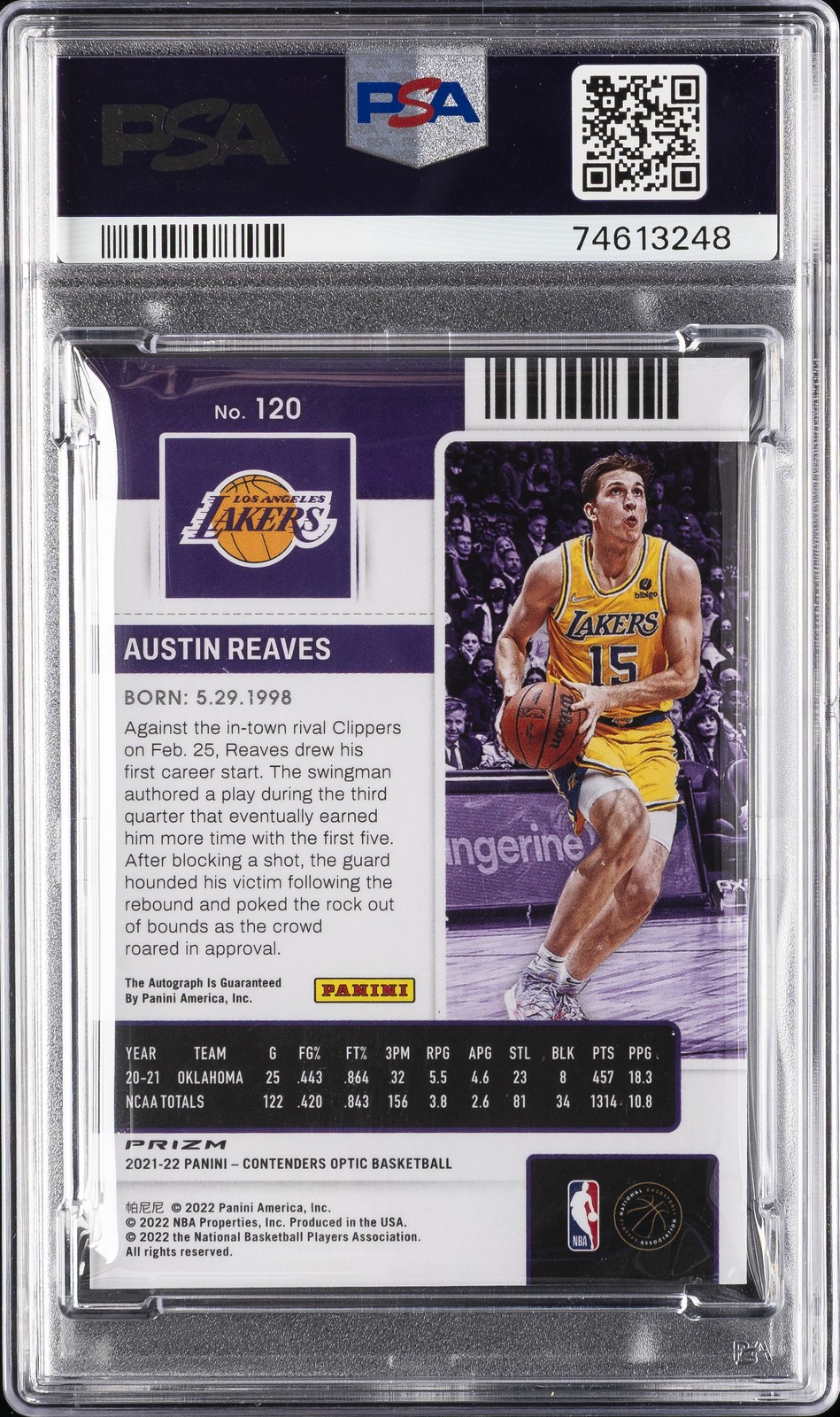 2021 PANINI CONTENDERS OPTIC AUTO #120 AUSTIN REAVES ROOKIE RC PSA 10 view 2