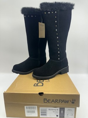 BEARPAW Delancey Suede Tall Boot with Bear Coat - Black US 8