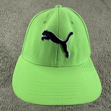 Puma Hat Cap Fitted Mens M Green Microfiber Stretch Big Cat Logo Sports