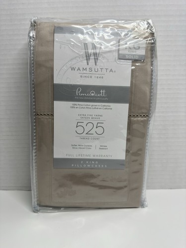 Wamsutta 2 King Bed Pillowcases 100% PIMA COTTON Extra Fine Sateen Weave 525 TC