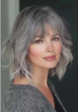 Human Hair New Fashion Gorgeous Women's Gray Silver Wavy Wigs12 In