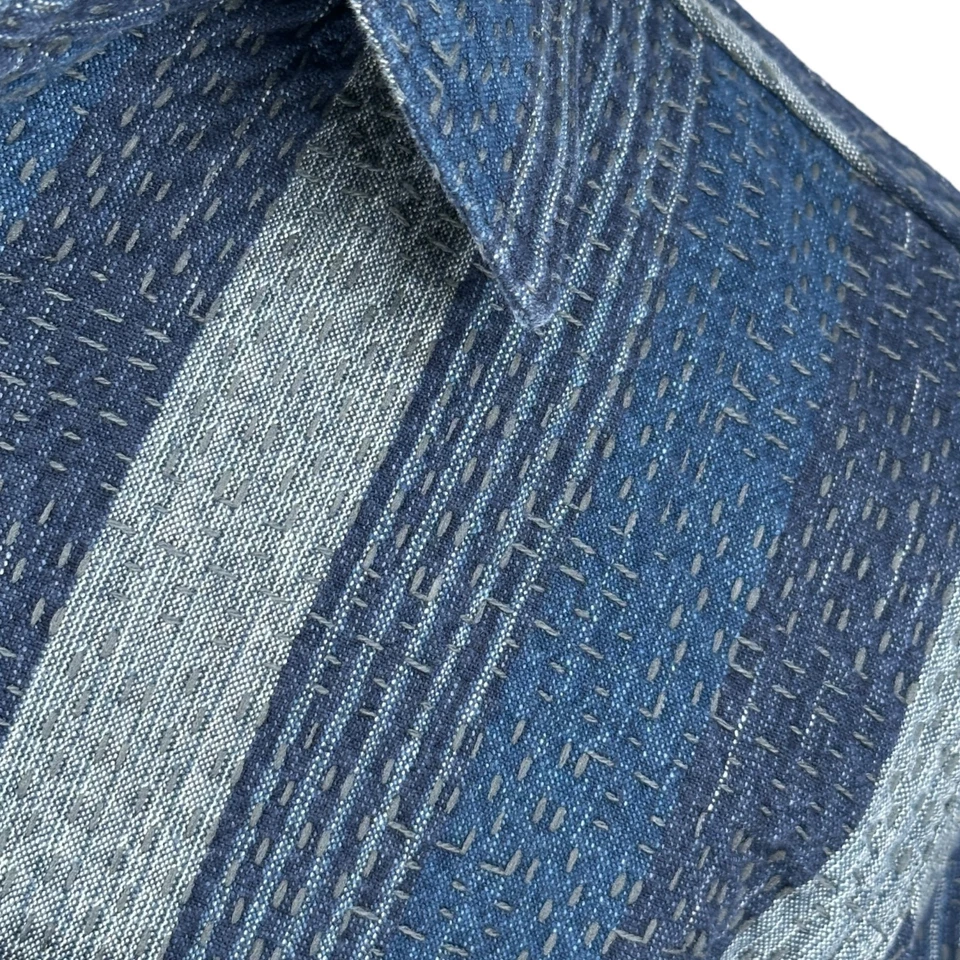 Camisa de Trabajo Studio D’artisan Noragi Kasuri Sashiko Para Hombre 42 Azul Jacquard Botón Foto 3 de 4