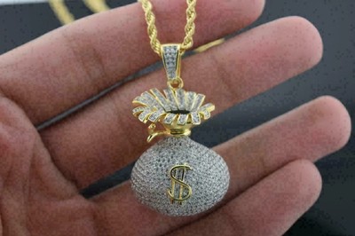 2 kt runder Moissanit Geldbeutel Form Geschenk Anhänger 14k Gelbgold vergoldet