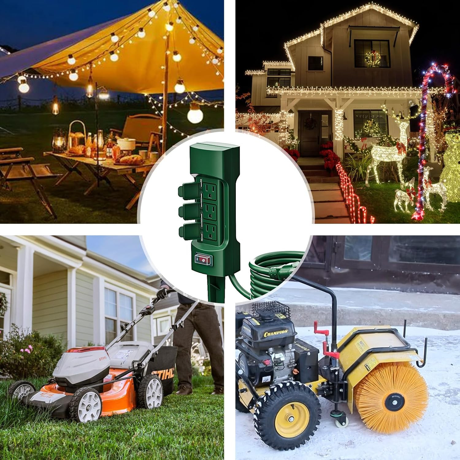 Outdoor Power Stake, Kasonic 6-Outlet 9 ft Extension Cord Power Strip, Double Si