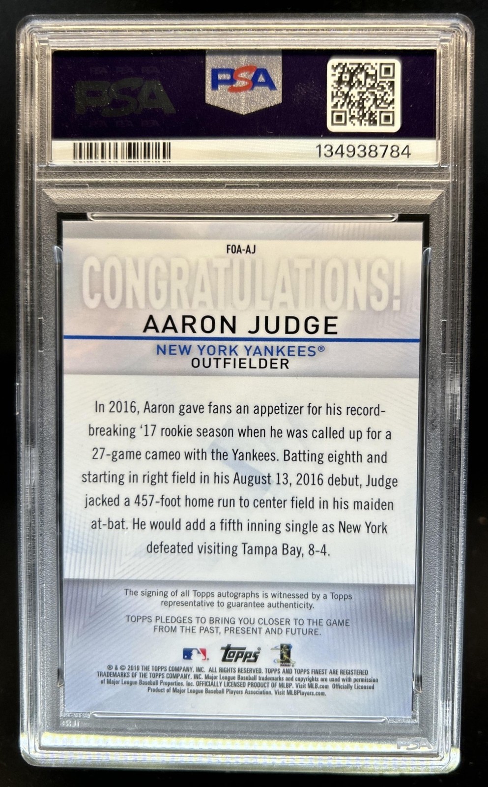 2019 Topps Finest Aaron Judge Origins Auto Refractor Orange #/25 Yankees PSA 10 view 2