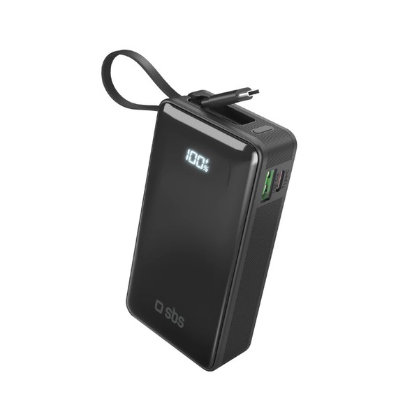 SBS Powerbank 10000 Mah 20W Mit Usb-C-Kabel Und Display, Schwarz-image