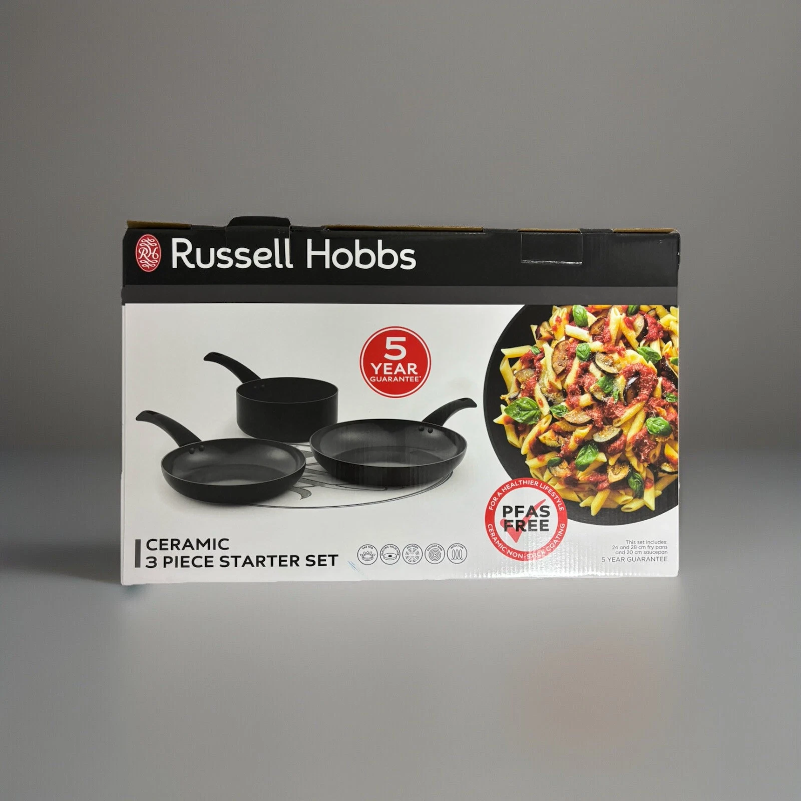 Russell Hobbs 3 Piece Starter Set 24, 28 cm Fry Pans & 20cm Saucepan Kitchen