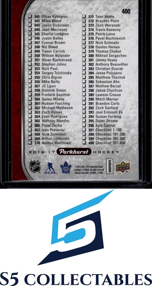 2016-17 Parkhurst #400 Auston Matthews Red 2878 - Image 2 of 2