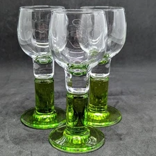 Bormioli Rocco Limoncino Cordial Green Footed Shot Glass Set of 3 Italian 