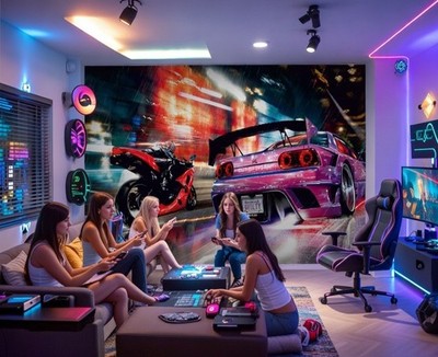 Rennwagen Fototapete Tapete Teen Schlafzimmer ''Neon'' Motorrad Spielzimmer Deko