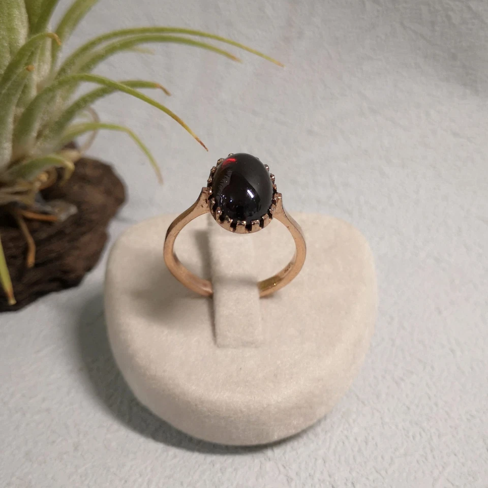 Granat Cabochon Ring Granatschmuck Trachten Silber 925/- vergoldet Antikstil - Bild 2 von 4