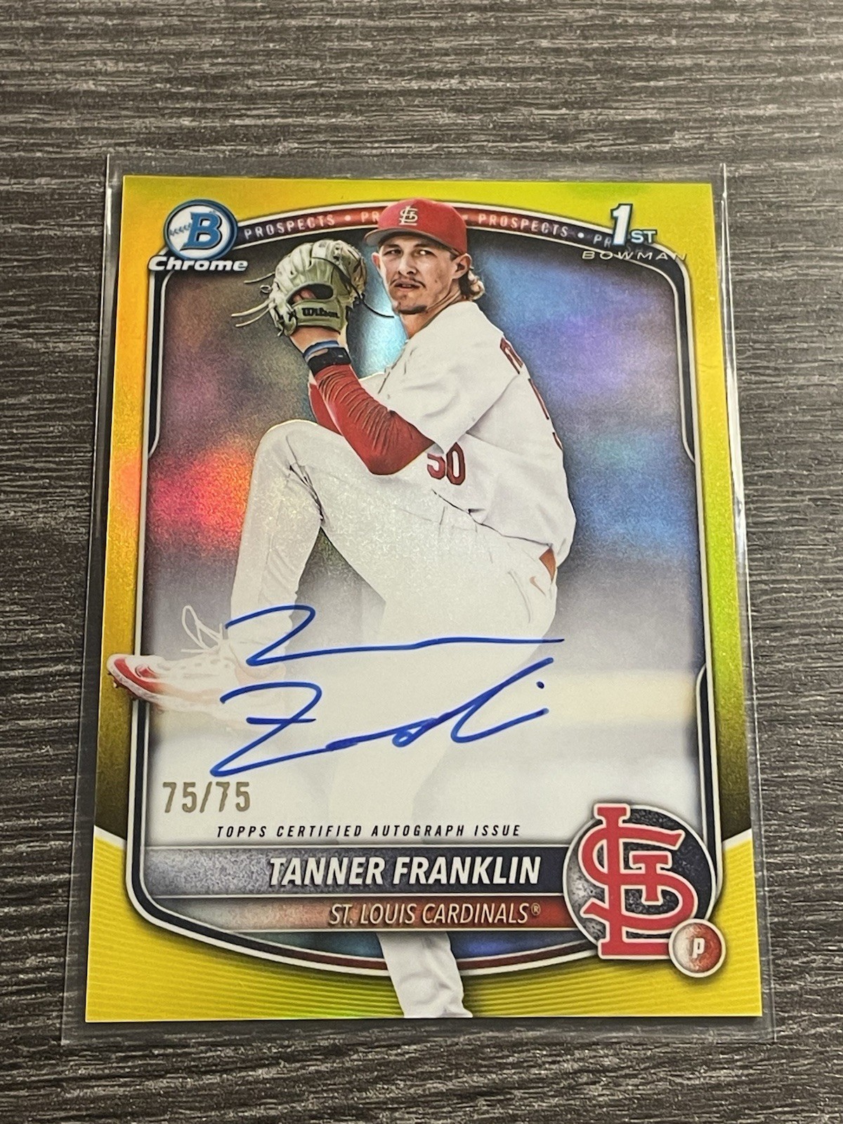 2025 Bowman Draft Tanner Franklin Chrome Auto Yellow Refractor 1st #75/75