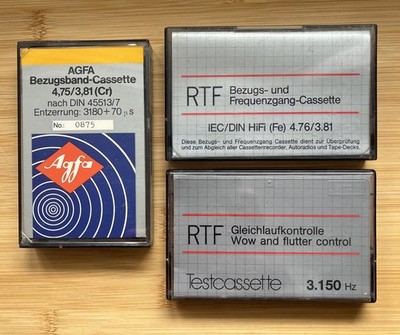 3 Stück Messkassetten Bezugsband-Kassette / DIN Calibration Tape BASF + AGFA
