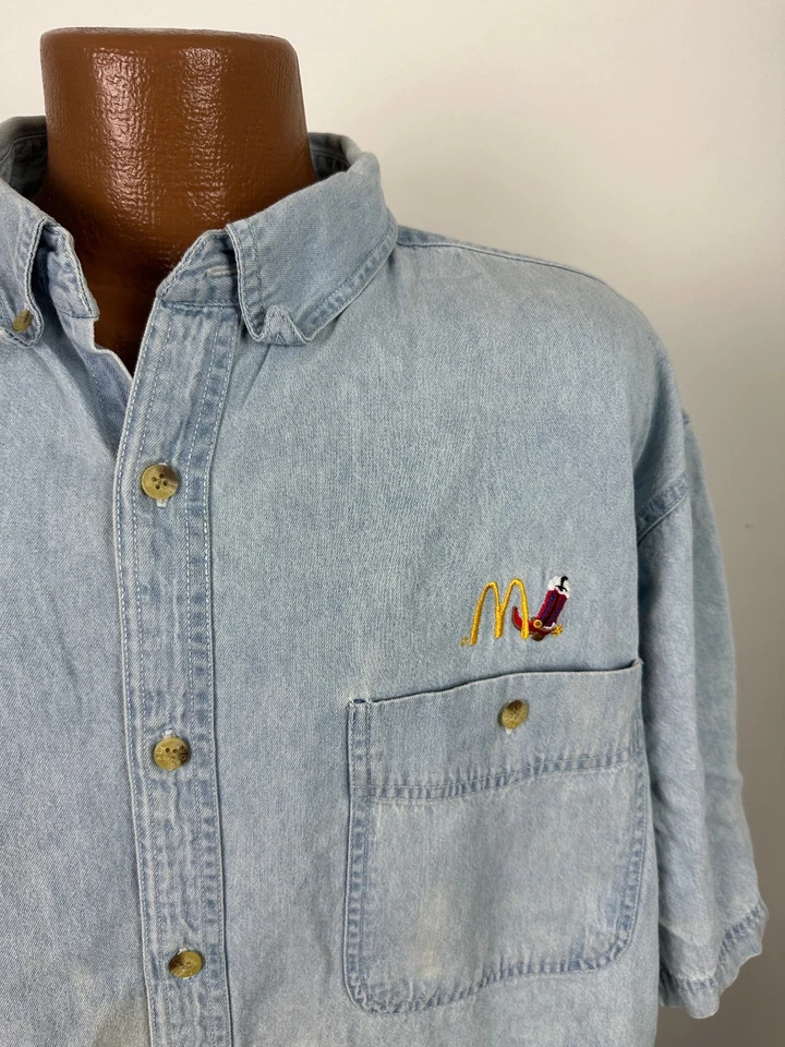 Vintage McDonalds Denim Shirt Men XL Oversized Cowboy Boot Texas Button Up Y2K - Image 2 of 4