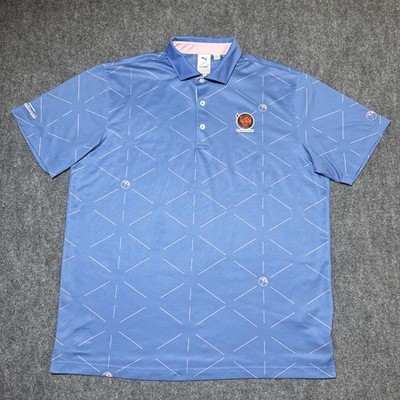 Puma x Arnold Palmer Geo Polo Shirt Mens Sz L Blue Golf Big Cedar National Final