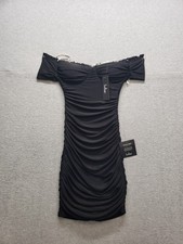 Lulus Women Dress XS Black Ruched Off Shoulder Zip Sweetheart Neckline Night Out