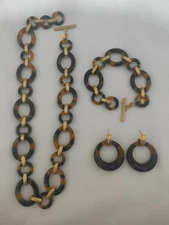 Julie Vos Madison Tortoiseshell Doorknocker Earrings  Gold Bracelet Necklace