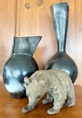Rare Hand Carved 1920 s Wooden Bear Glass Eyes  Japanese Hokkaido Artist Signed