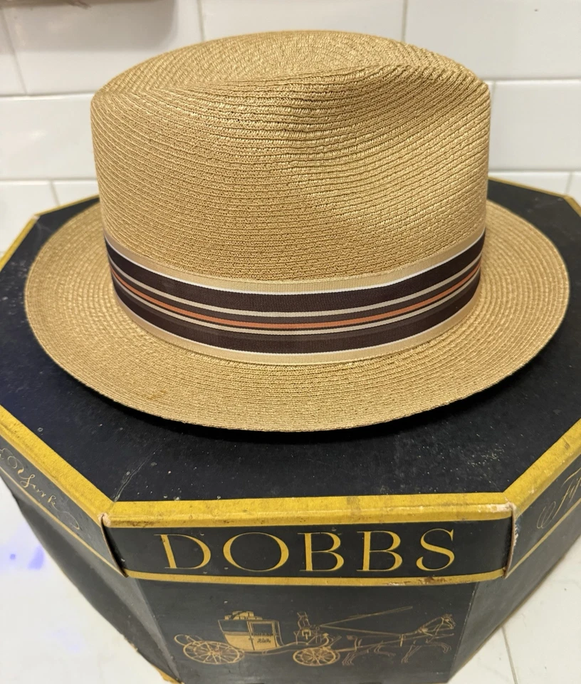 NEVER WORN Vtg Hand Woven Orig BOX DOBB’s Panama Hat Sz 7 3/8 The Rogue 1930s - Image 2 of 4