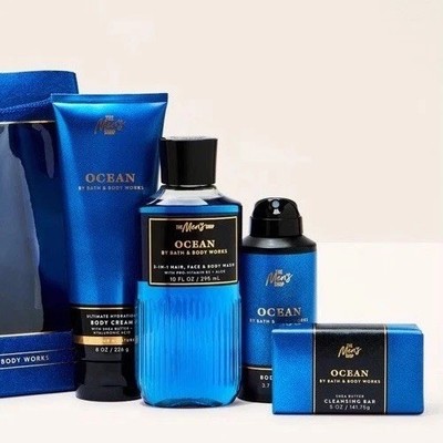 Bath & Body Works Ocean Bath Set Body Wash Cream Deodorant Bar Soap Men Blue
