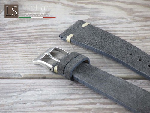 18 19 20 22 Genuine Italian Suede Leather LS VINTAGE SUEDE Watch Strap Band Gray - Picture 2 of 6