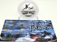 2016-P Tuvalu 1oz .999 Fine Silver Round **Pearl Harbor 75th Anniversary** & COA