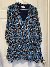 MELLODAY top shirt blouse XL 16 Bust 42 Length 32 Blue Multi Floral Lined