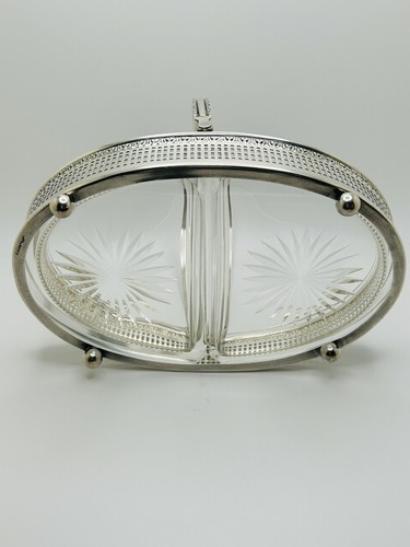 Sterling Silver Relish Basket With Handle & Sunburst Glass Insert - Picture 2 of 7