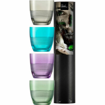 Eisch Becher Centro 4er Set Wasserglas Trinkglas Grau Türkis Pflaume Grün 390 ml