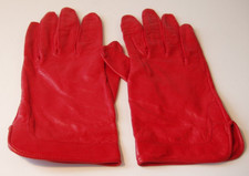 Vintage Bright Red Color Leather Gloves, Size 7 1/2, Very Good Condition