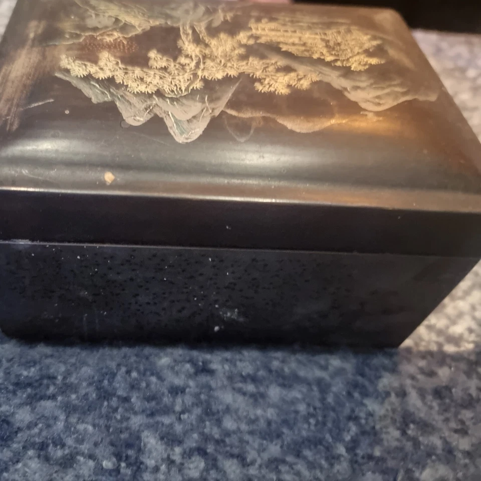 5 cajas de almacenamiento lacadas japonesas art deco pintadas a mano,   Foto 4 de 4