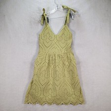Green Eyelet Sexy Boho Sleeveless V Neck Smocked Fit N Flare Womens Dress Size S
