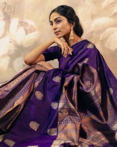 Designer Sari Bollywood Bridal Silk Saree Blouse South Indian Party Wear Saree - Picture 3 of 11
