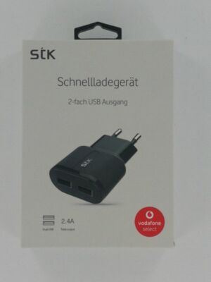 STK Schnellladegerät 2-fach USB Ausgang in schwarz OVP NEU Händler  