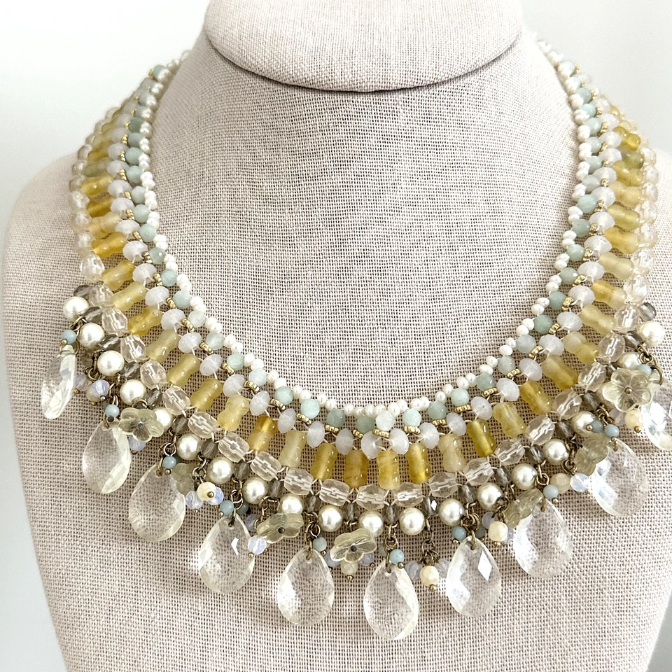 Banana Republic Ladies Yellow Crystal Multicolor Glass Beaded Collar Necklace