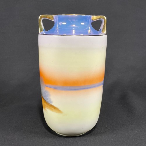 Pre-WWII Noritake Double Handle Porcelain Vase — Hand Painted, Japan, Green Mark - Picture 5 of 14