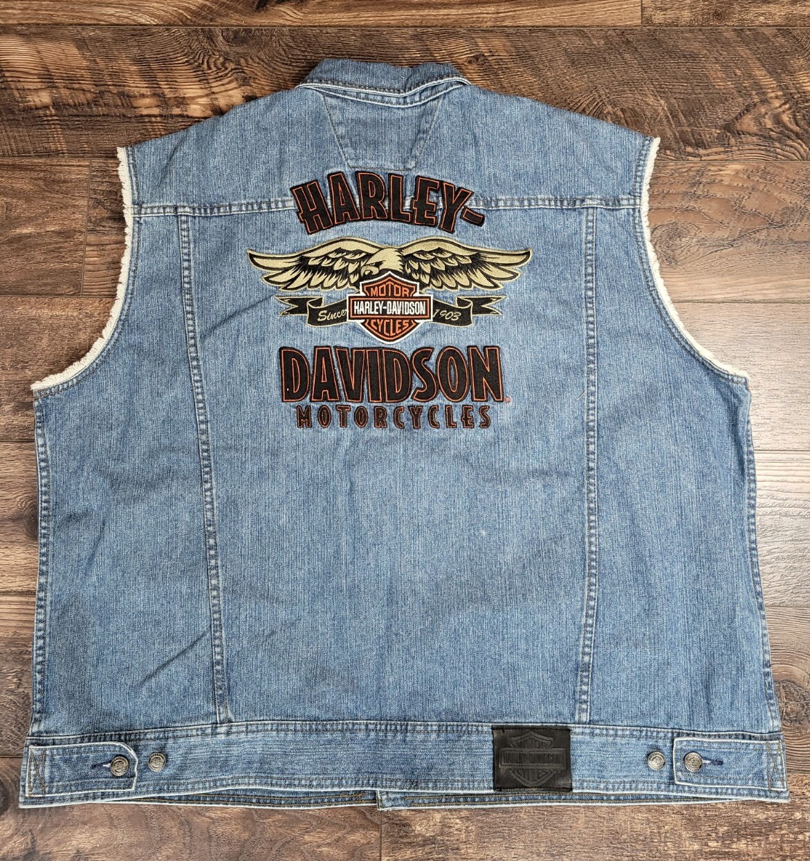 Harley Davidson Denim Biker Vest with Embroidery Eagl… Gem