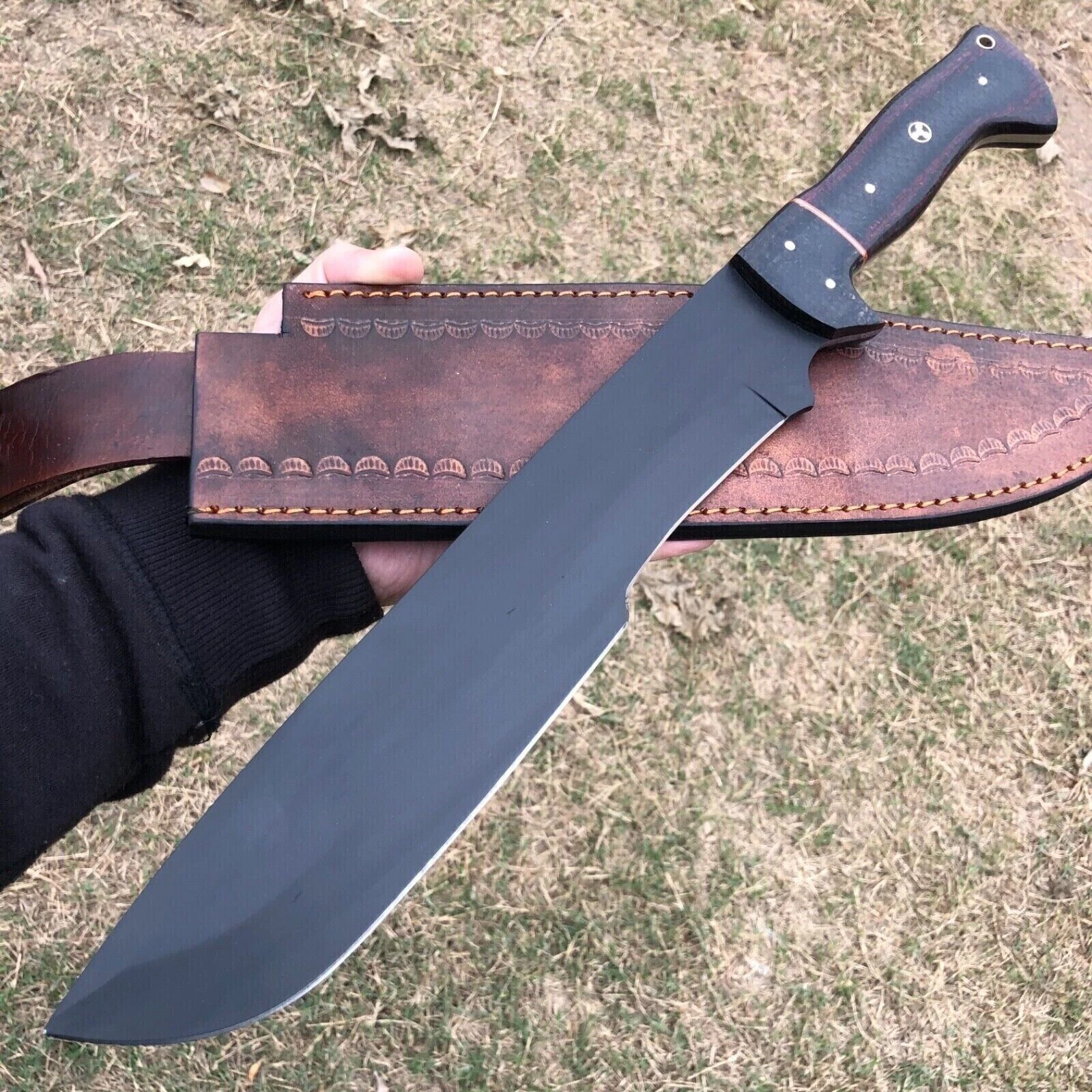 CUSTOM HANDMAD D2 TOOL STEEL HUNTING FULL TING BOWIE KNIFE WITH SHEATH