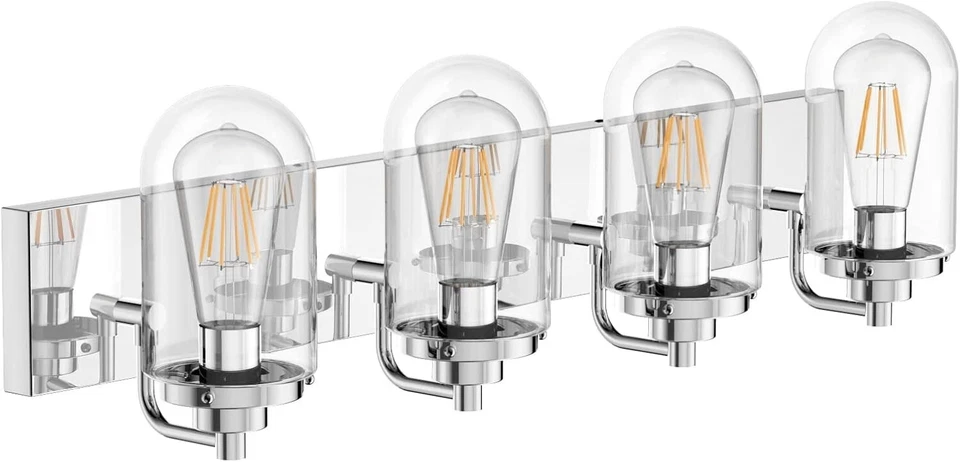 Ralbay Farmhouse Bathroom Vanity Light Fixtures 4 Light Chrome Clear Glass - Image 4 of 4