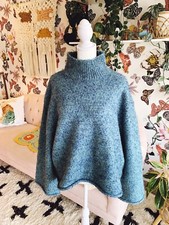 MOTH Anthropologie BLUE Metallic KNIT Boxy OVERSIZED Cozy SWEATER Large L