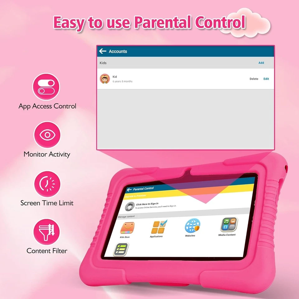 Veidoo Kids Tablet, 7 inch Android Tablet PC, 2GB RAM 32GB ROM, Tablet Pink - Image 3 of 4