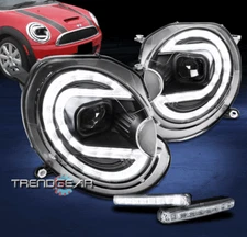 Fit 2007-2013 Mini Cooper LED Tube Projector Black Headlights Headlamp w/DRL Kit