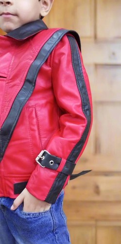 Kidz MJ Thriller Leather Jacket Red Leather Jacket Unisex Jacket - Picture 5 of 7
