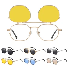 Double Lens Flip Up Sunglasses Men Women Geometric Square Steampunk Sun Glasses