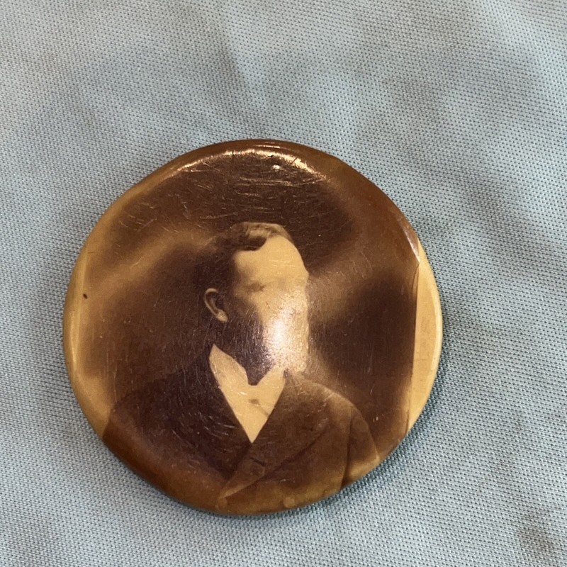 Vintage Antique Portrait Picture of Middle-Aged Man In a suit pin bag Button