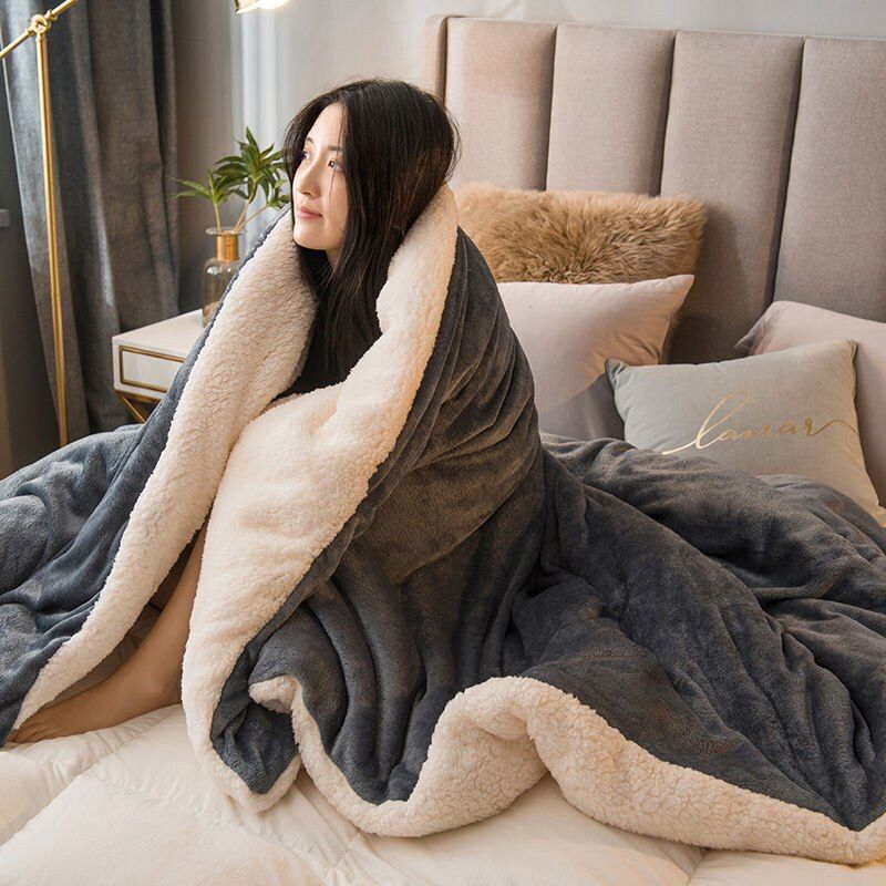 Wool Throw Blanket Keep Warm Winter Double Sided Queen Duvet Bed Cover  Bedspread | eBay