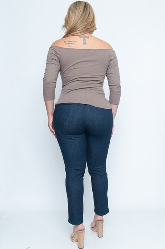 Haut femme grande taille marron moka épaules froides manches 3/4 2XL - Photo 3/3