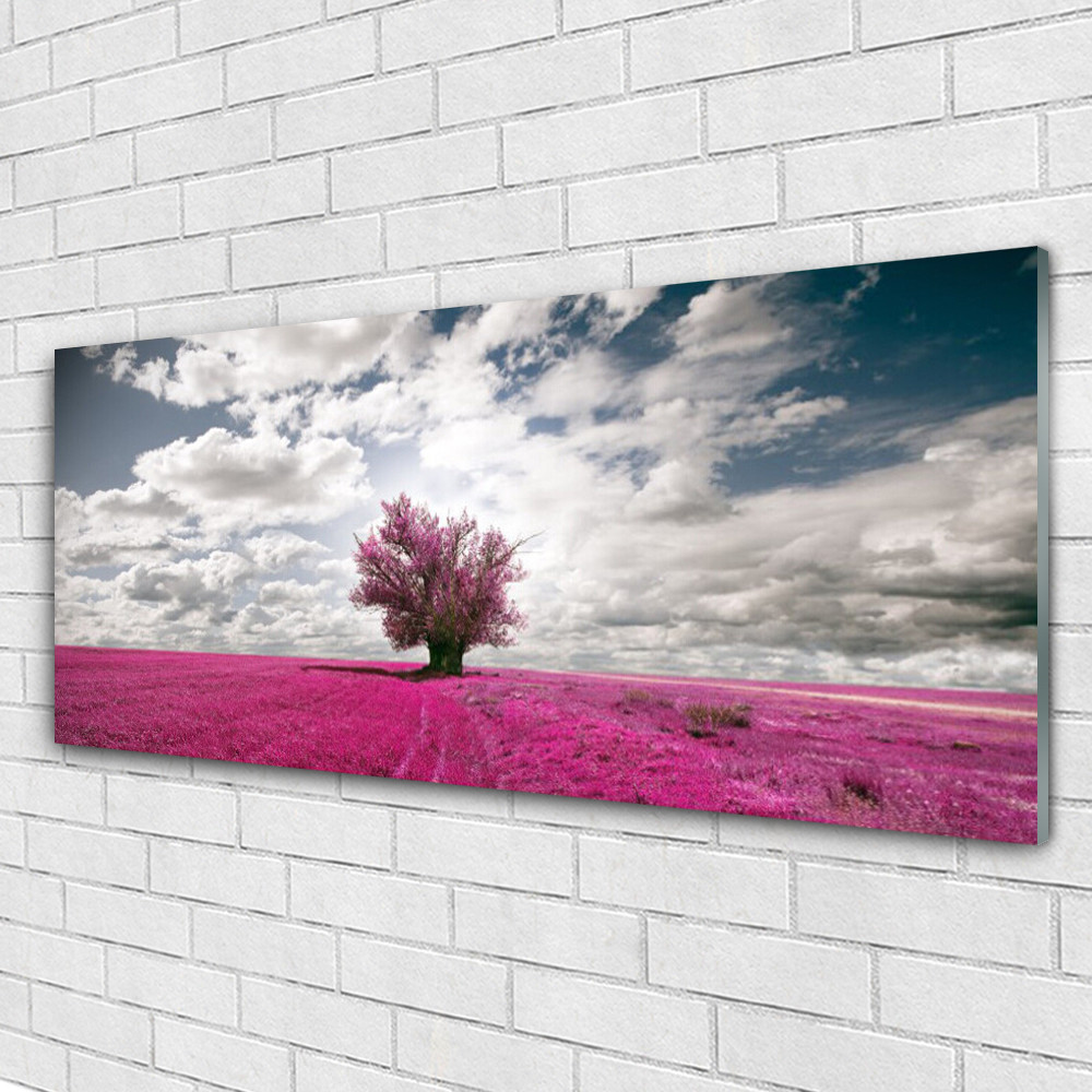 Tableau acrylique grand format pour grand mur vide salon motif Arbre Champ 125x50