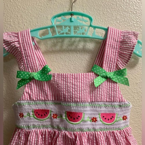 Abito a righe Good Lad anguria smocked Seersucker rosa bianco taglia 5 anni verde - Foto 2 di 8