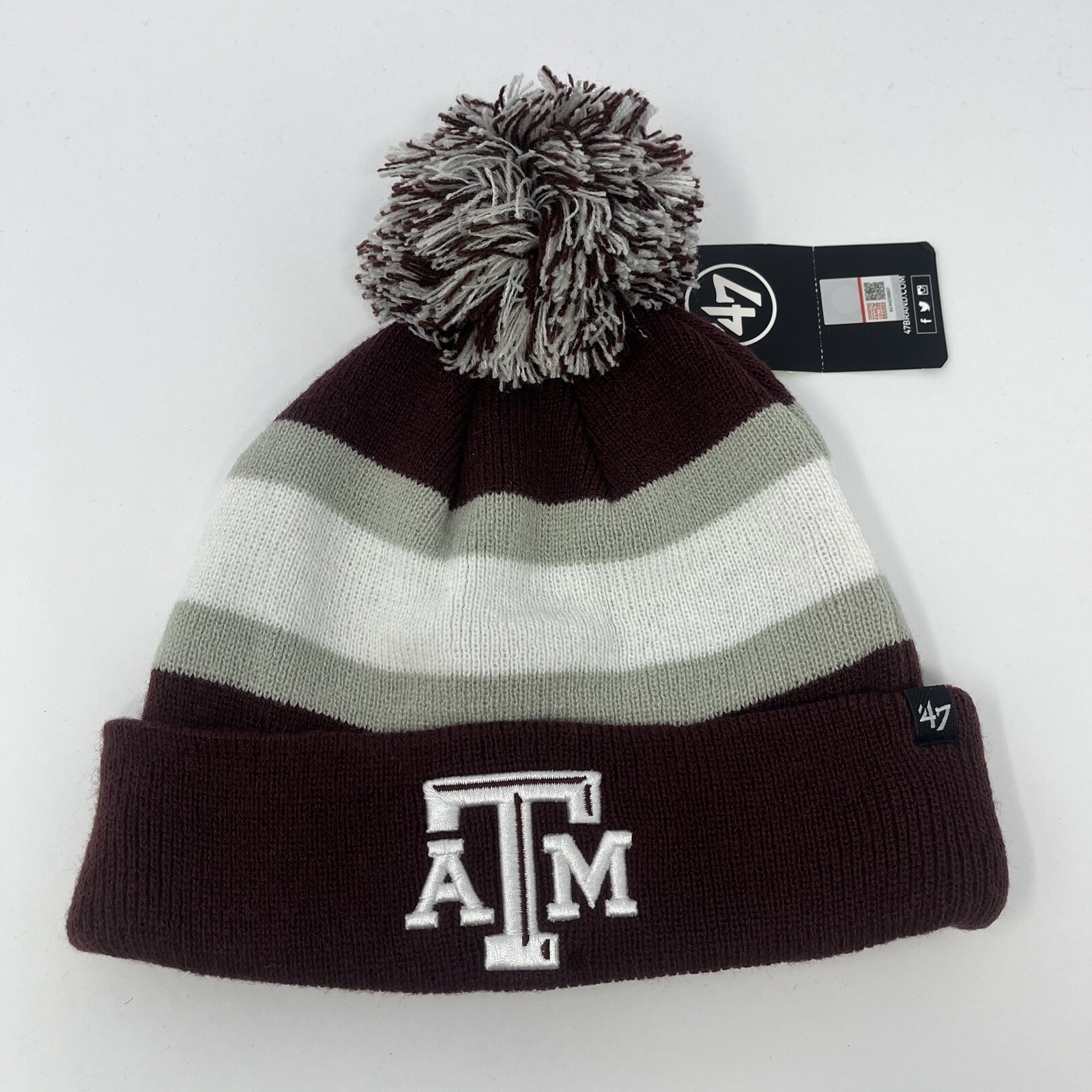 ‘47 Brand NCAA Texas A&M Aggies Mens Striped Toboggan Winter Hat Beanie Cap NEW